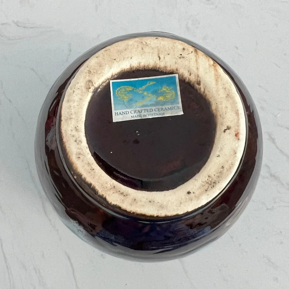 Handcrafted Ceramic Vase‎ Turquoise Glaze Handles Made in Vietnam Home Decore